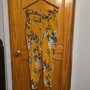 Eye Candy Mustard Floral Ankle Pants